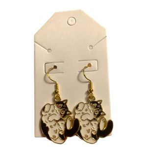 Tuxedo cat earrings 925 gold plated fishhook backs